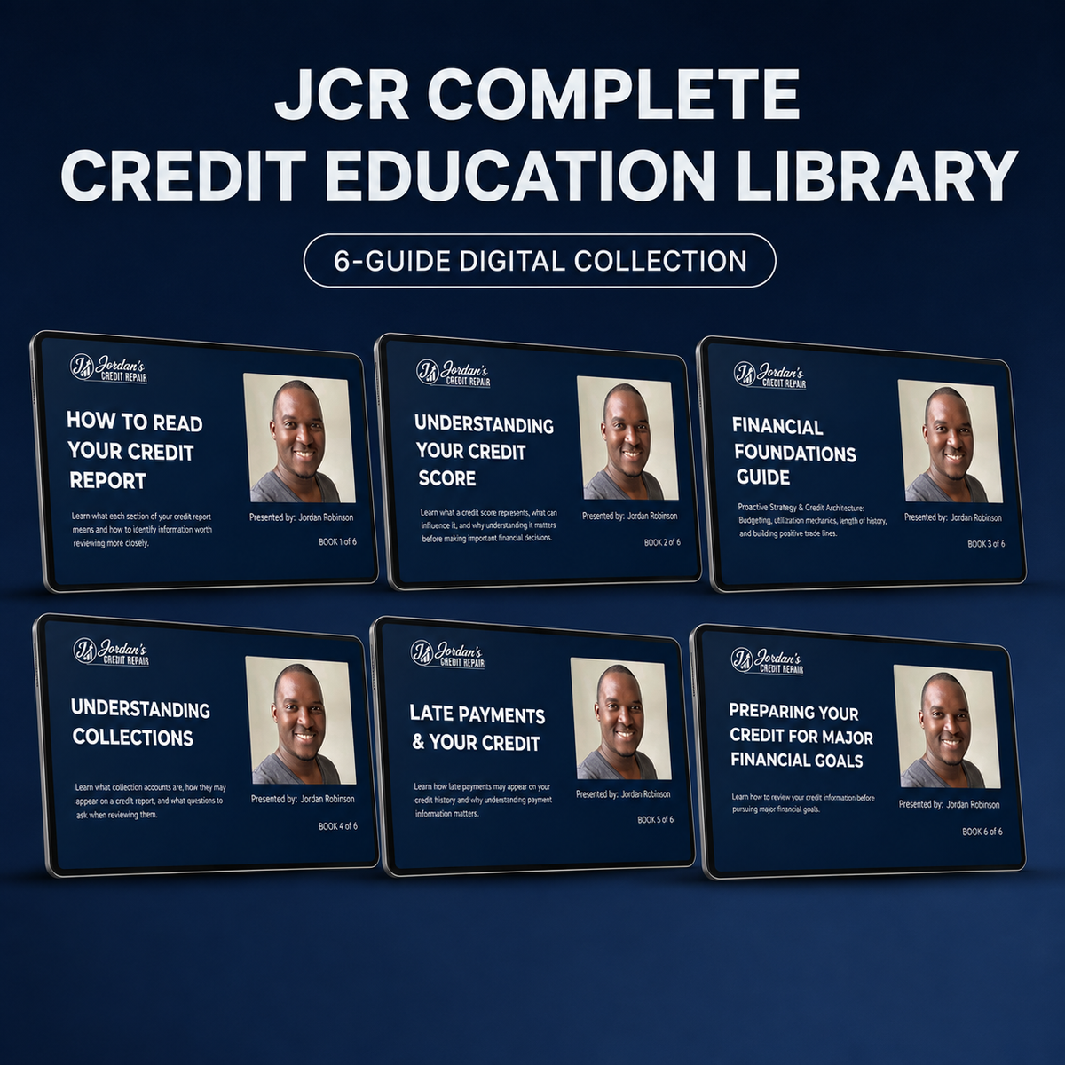 JCR Complete Credit Education Library featuring six digital credit education guides by Jordan Robinson